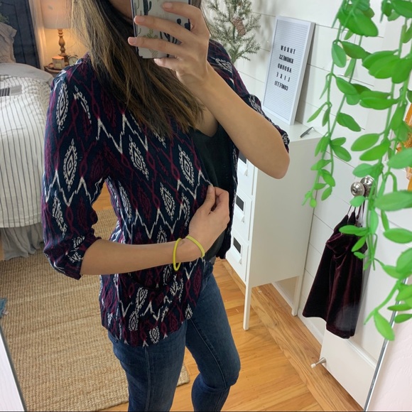 ❌SOLD❌ Aztec Print Navy Fitted Blazer Jacket F21 - Picture 2 of 8